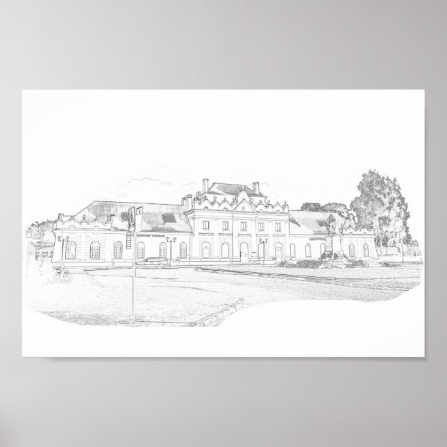 Den vitryska Porechye Parecca-arkitekturen Station Poster (Framsidan)