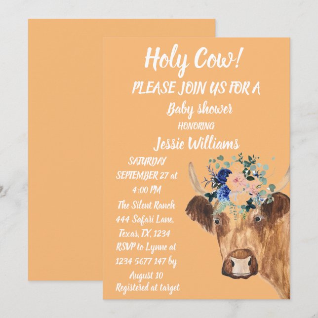 Den Westerna Blommigten Invi för Cute Cow Farm Lan Inbjudningar (Fram/baksida)