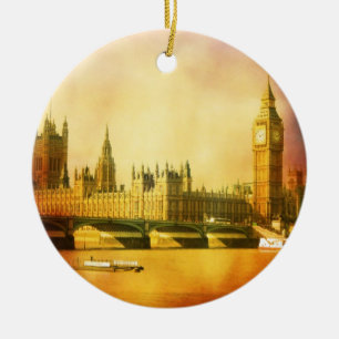 Den Westminster slotten och överbryggar med stora Julgransprydnad Keramik