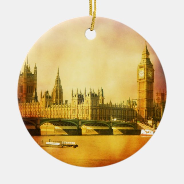 Den Westminster slotten och överbryggar med stora Julgransprydnad Keramik (Framsidan)