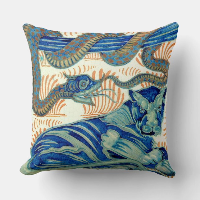 Den William De Morgan Tigern och ormen dämpar Kudde (Framsida)