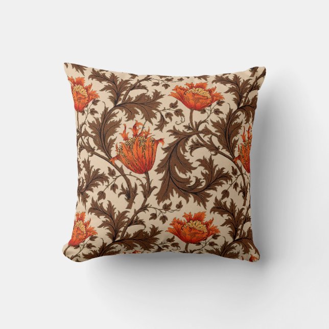 Den William Morris anemonen, beigen, brunt och Kudde (Framsida)