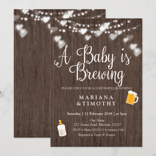 Den WOOD babyen bryggar baby showerinbjudan Inbjudningar (Fram/baksida)