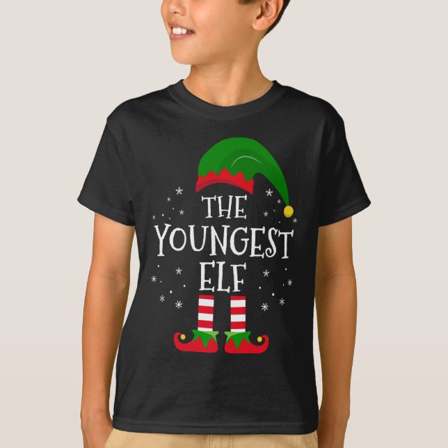 Den yngsta Elf Julafton matchande familjejulappen T Shirt (Framsida)