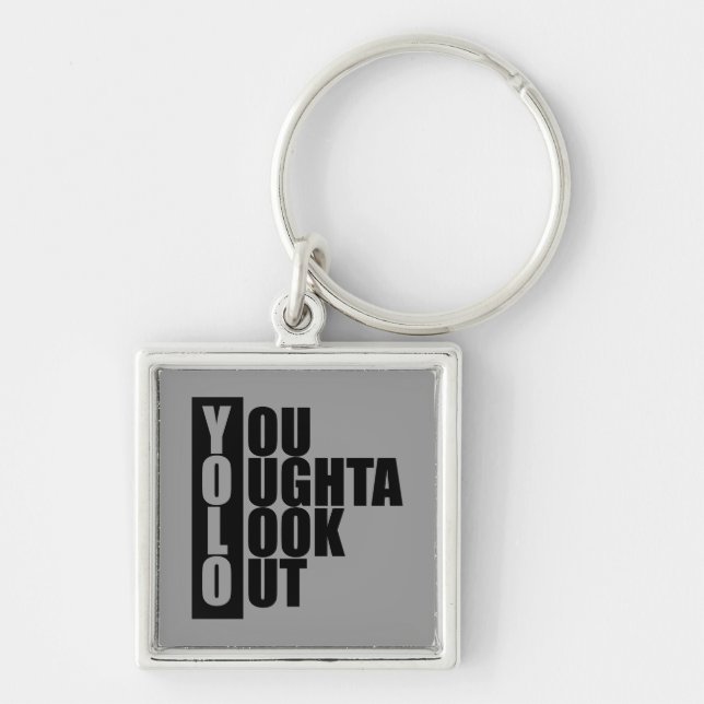 Den YOLO lodrät boxas Fyrkantig Silverfärgad Nyckelring (Framsidan)