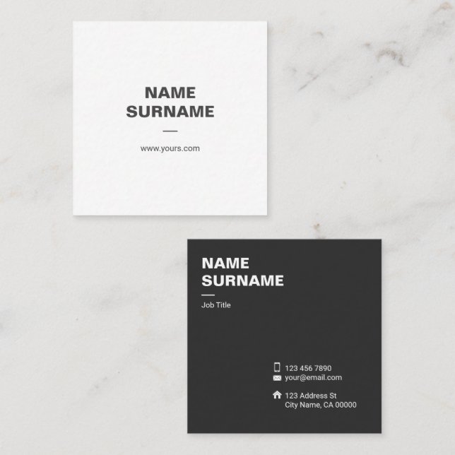 Den yrkesmässiga minsta typoen kvadrerar fyrkantigt visitkort (Fram/baksida)