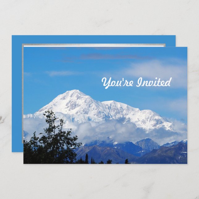Denali Alaska Mountain Snö Photo Birthday Inbjudningar (Fram/baksida)
