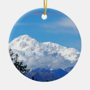 Denali Alaska Mountain Snö Photo Julgransprydnad Keramik