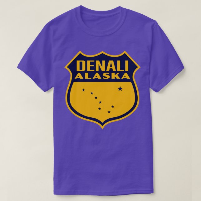 Denali Alaska Retro Shield Blue T Shirt (Design framsida)