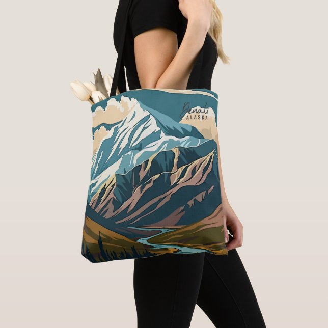Denali Alaska USA Vintage Art Travel Illustration Tygkasse (Närbild)