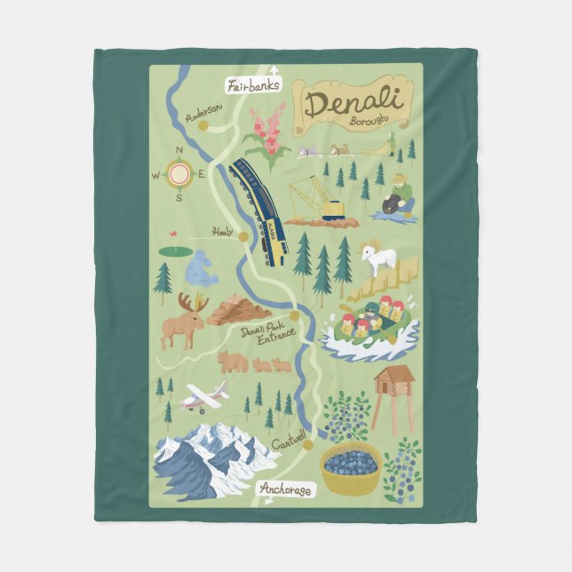 Denali Borough Karta Fleece Blanket (Framsidan)