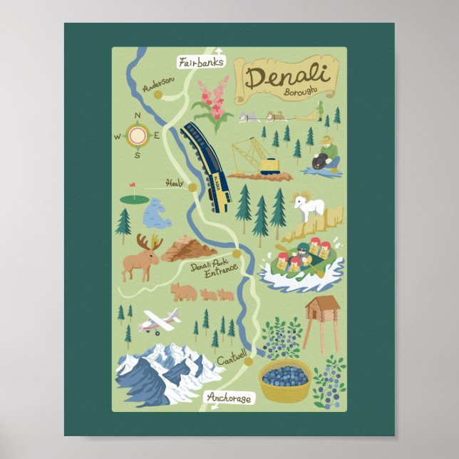 Denali Borough Karta Poster (Framsidan)