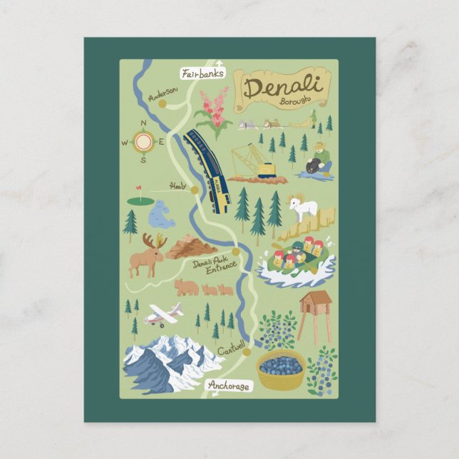 Denali Borough Karta vykort (Framsida)