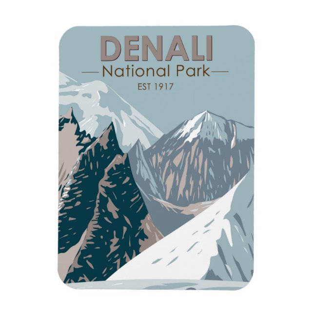 Denali National Park Alaska Mount Hunter Vintage Magnet (Vertikal)
