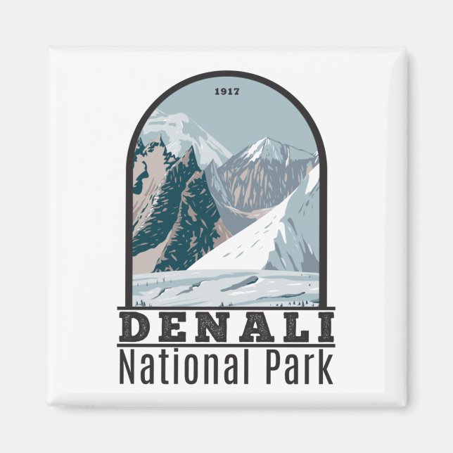 Denali National Park Alaska Mount Hunter Vintage Magnet (Framsidan)