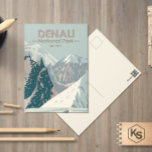 Denali National Park Alaska Mount Hunter Vintage Vykort<br><div class="desc">Denali vektorteckningsdesign. Parken har terrängen tundra,  grisen och glaciärer,  parken är hem för vilda djur,  inklusive grizzlybjörnar,  vargar,  mos,  karibou och Dallfår.</div>