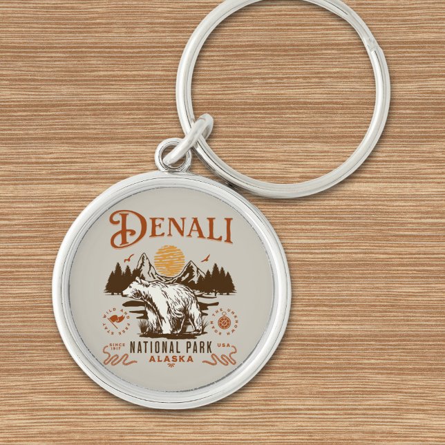 Denali National Park Alaska Rund Silverfärgad Nyckelring (Skapare uppladdad)