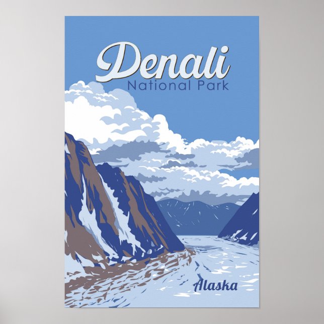 Denali National Park Illustration Resa Vintage Poster (Framsidan)