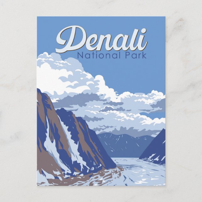 Denali National Park Illustration Resa Vintage Vykort (Framsida)