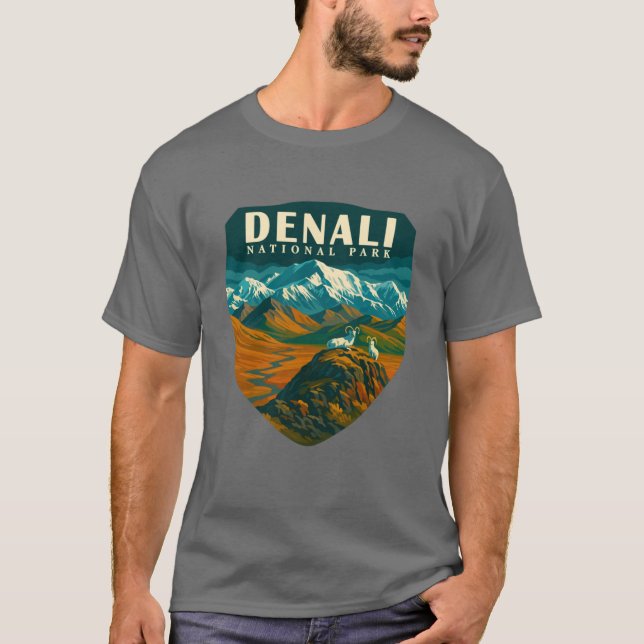 Denali National Park Retro Berg Wilderness Sti T Shirt (Framsida)