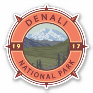 Denali National Park Retro Compass Emblem Klistermärken