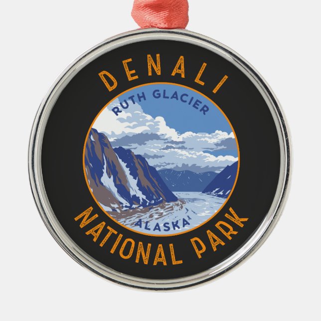 Denali National Park Retro Distress Circle Julgransprydnad Metall (Framsidan)