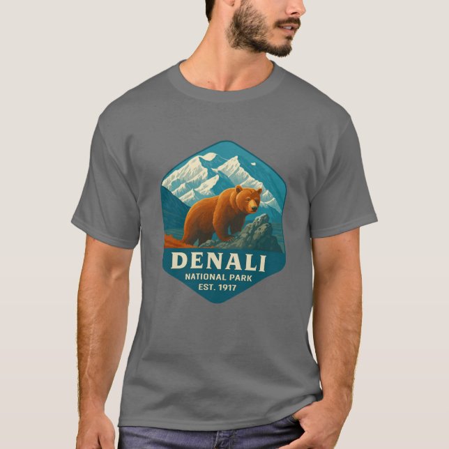 Denali National Park Retro Mountain Wilderness Sti T Shirt (Framsida)