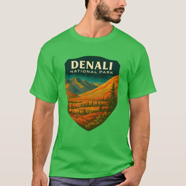 Denali National Park Retro Mountain Wilderness Sti T Shirt (Framsida)