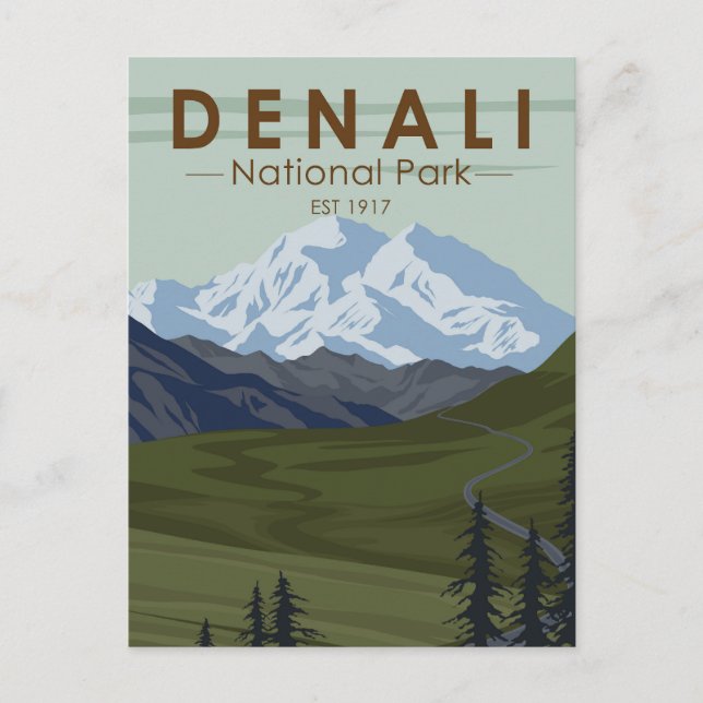 Denali National Park Road till Denali Vykort (Framsida)