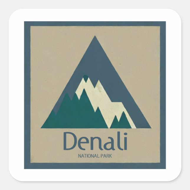 Denali National Park Rustic Fyrkantigt Klistermärke (Framsida)