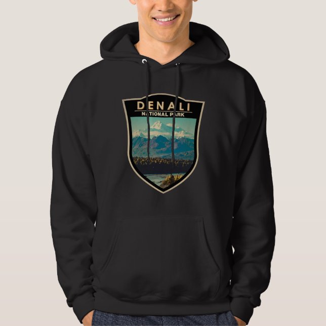 Denali National Park Watercolor Badge Hoodie (Framsida)