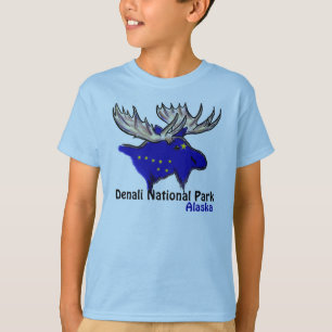 Denali nationalpark Alaska flagga elk-pojkar T Tröja