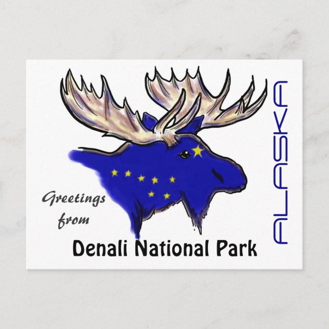 Denali nationalpark Alaska flagga elk-vykort Vykort (Framsida)