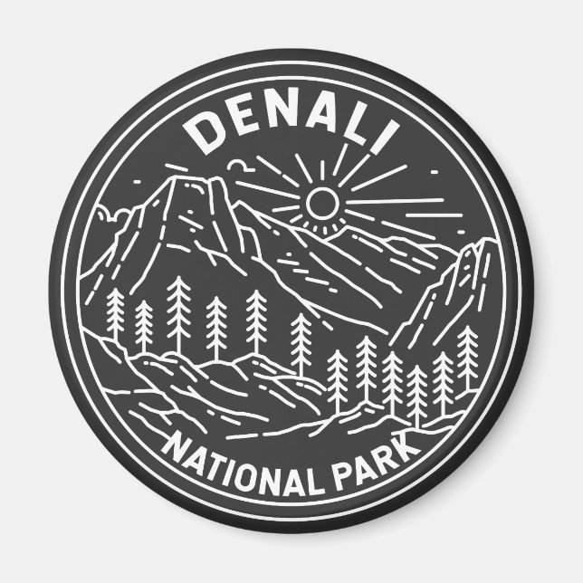 Denali nationalpark Alaska Mount Hunter Monoline Magnet (Framsidan)