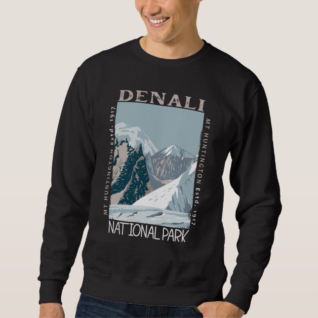 Denali nationalpark Alaska Mount Huntington Retro Lång Ärmad Tröja (Framsida)