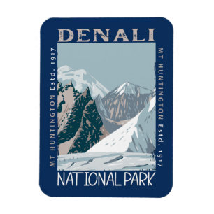 Denali nationalpark Alaska Mount Huntington Retro Magnet