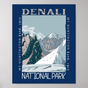 Denali nationalpark Alaska Mount Huntington Retro Poster