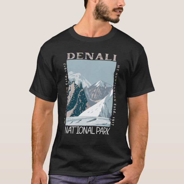 Denali nationalpark Alaska Mount Huntington Retro T Shirt (Framsida)
