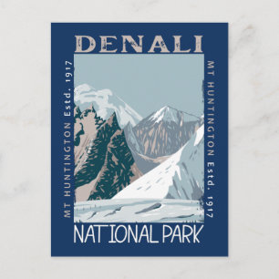 Denali nationalpark Alaska Mount Huntington Retro Vykort
