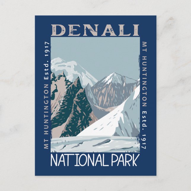 Denali nationalpark Alaska Mount Huntington Retro Vykort (Framsida)