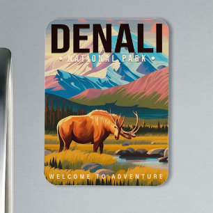 Denali Nationalpark Alaska Mountain Landcape Ski Magnet