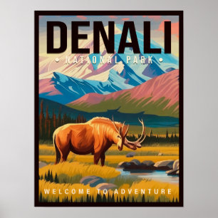 Denali Nationalpark Alaska Mountain Landcape Ski Poster