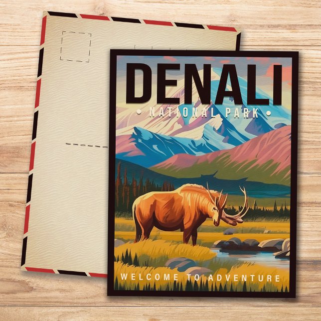 Denali Nationalpark Alaska Mountain Landcape Ski Vykort (Skapare uppladdad)