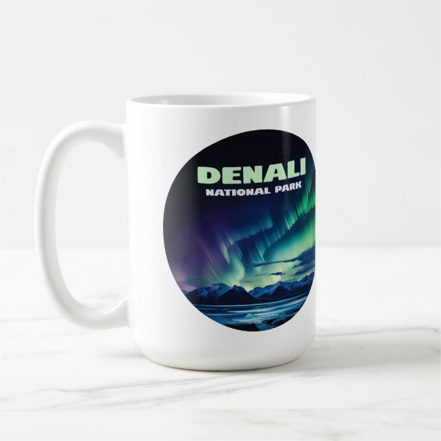 Denali nationalpark Alaska Northern Ljus Retro Kaffemugg (Vänster)