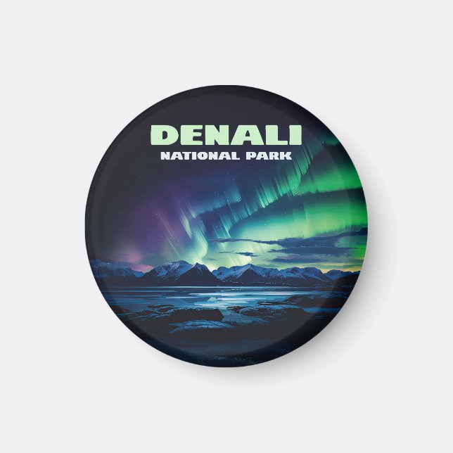 Denali nationalpark Alaska Northern Ljus Retro Magnet (Framsidan)