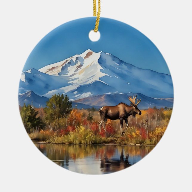 Denali nationalpark Alaska Watercolor Julgransprydnad Keramik (Framsidan)