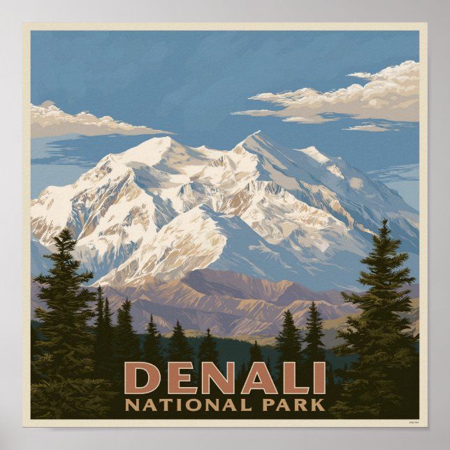 Denali nationalpark Majestätisk berg i Alaska Poster (Framsidan)