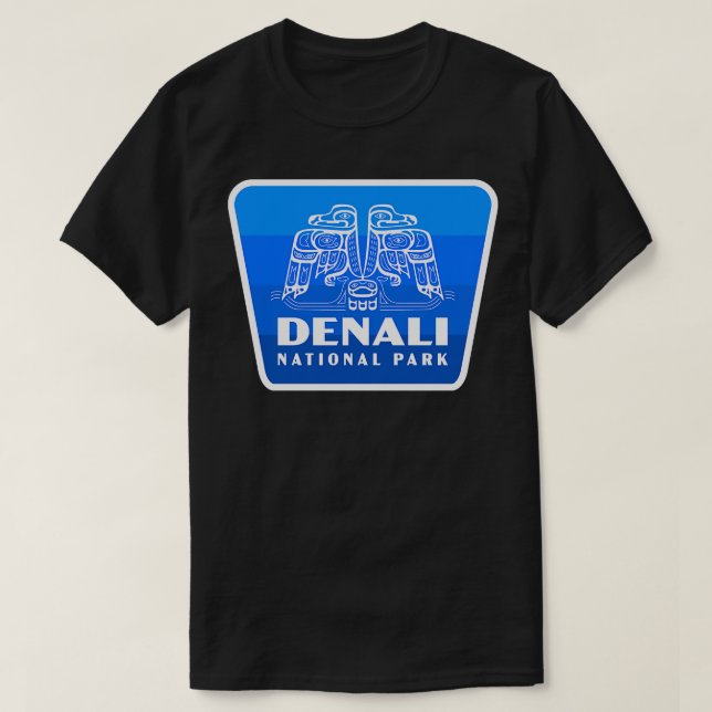 Denali nationalpark Retro Bird Badge Blue T Shirt (Design framsida)