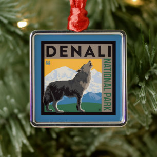 Denali nationalpark   Varg för Howling Julgransprydnad Metall