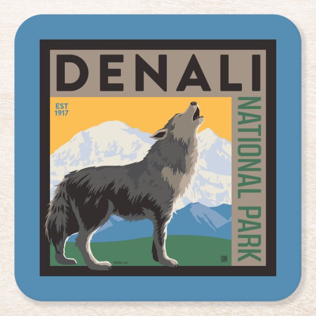 Denali nationalpark | Varg för Howling Underlägg Papper Kvadrat (Framsidan)